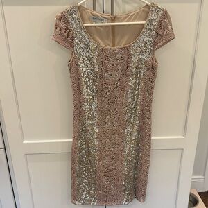 Kay Unger Blush Sequin Lace Mini Dress